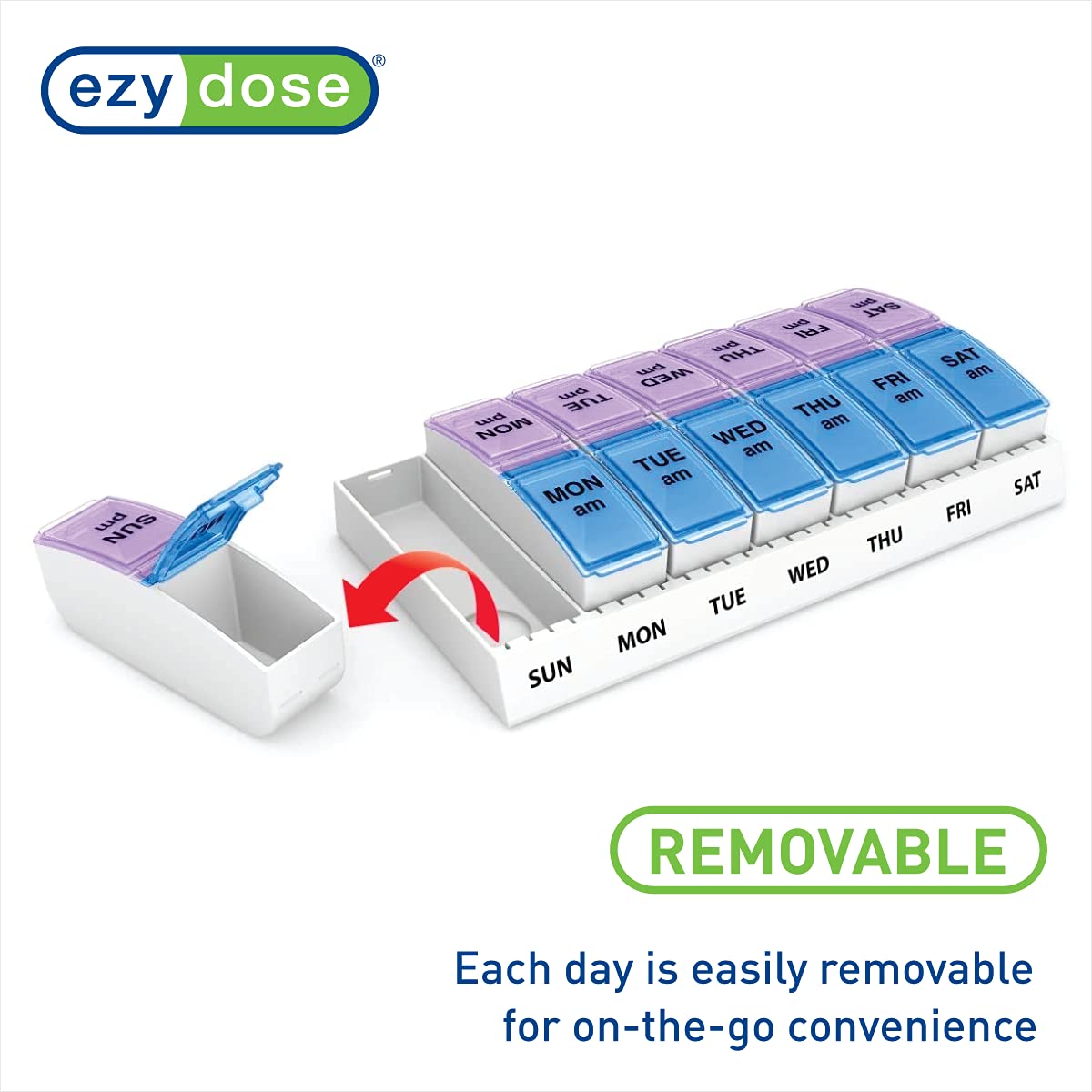 Ezy Dose Vitamin Container showing 14 compartments labeled morning and evening