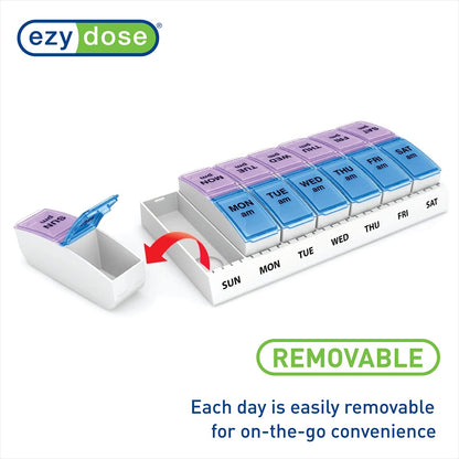 Ezy Dose Vitamin Container showing 14 compartments labeled morning and evening