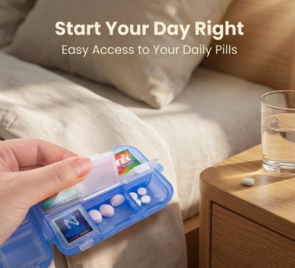 BPA free food grade plastic daily pill container with individual inner lids open