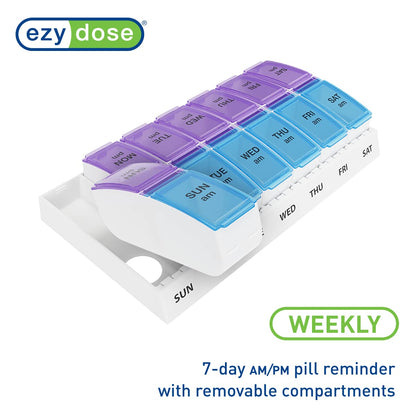 Ezy Dose Weekly Travel Pill Case highlighting BPA free transparent plastic