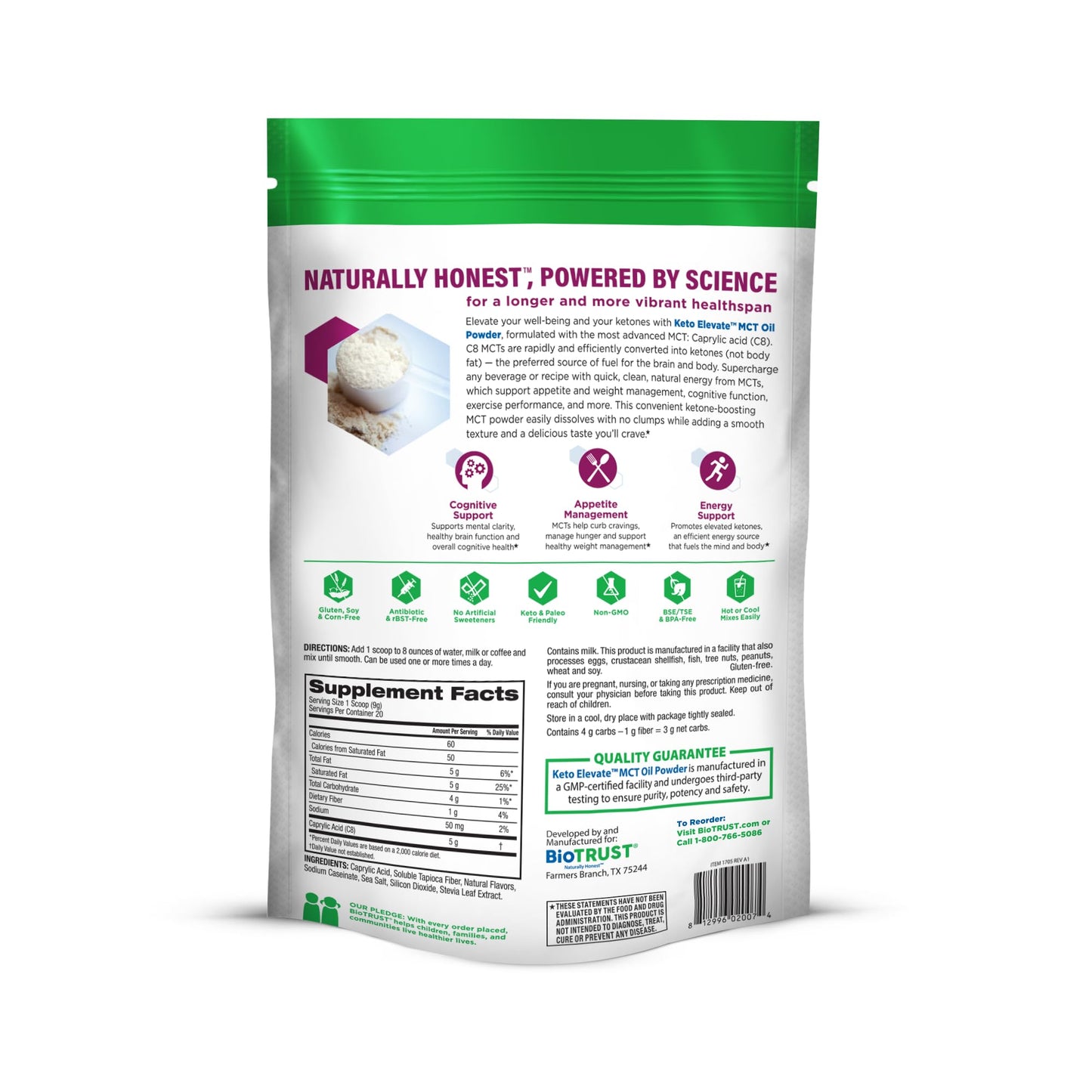 BioTrust Keto Elevate ingredient list and dietary info