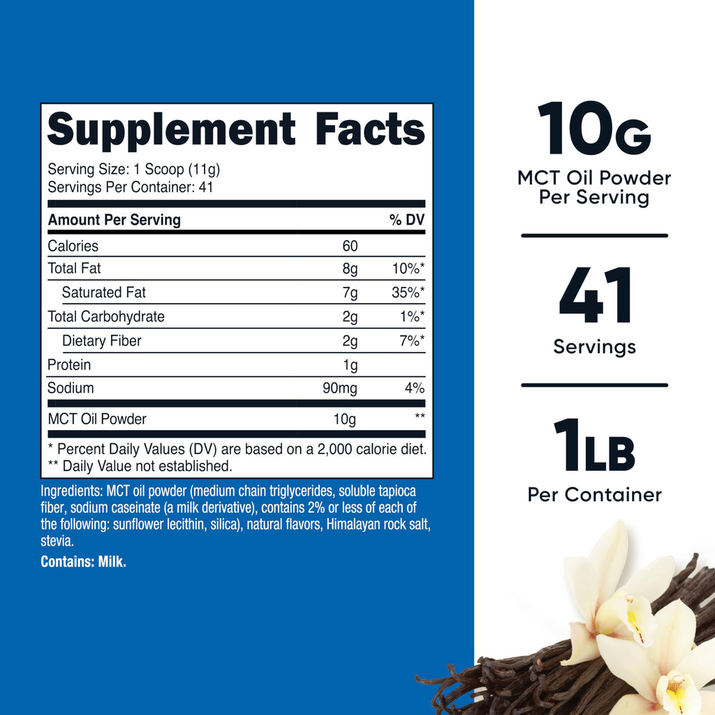 Nutricost MCT oil powder nutrition facts label closeup