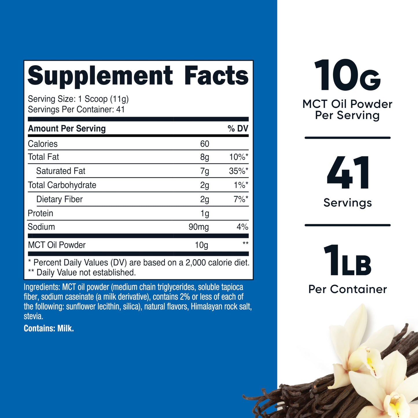 Close up of Nutricost MCT powder label details