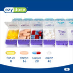EZY DOSE Daily Vitamin Organizer angled view displaying the extra large capacity for storing multiple pills.