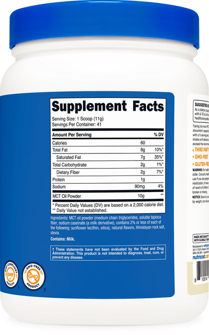 Nutricost MCT powder nutritional information panel