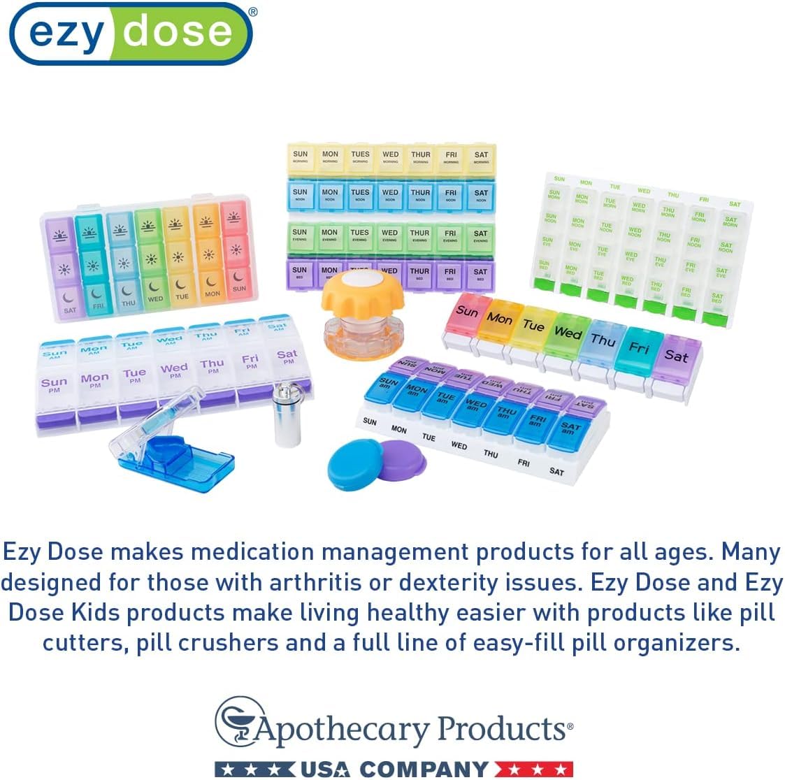 EZY DOSE 2 Times a Day Organizer packaged layout showing the official imported product presentation.