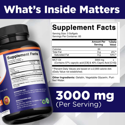 Vitamatic MCT Oil supplement bottle label details