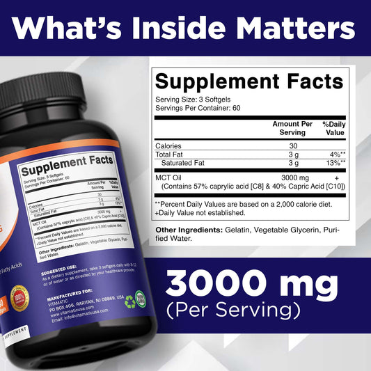 Vitamatic MCT Oil supplement bottle label details