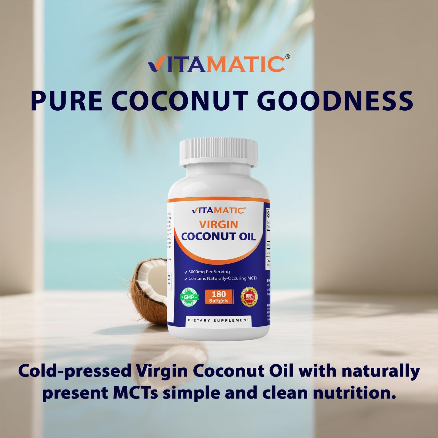 Vitamatic Virgin Coconut Oil softgels texture and size