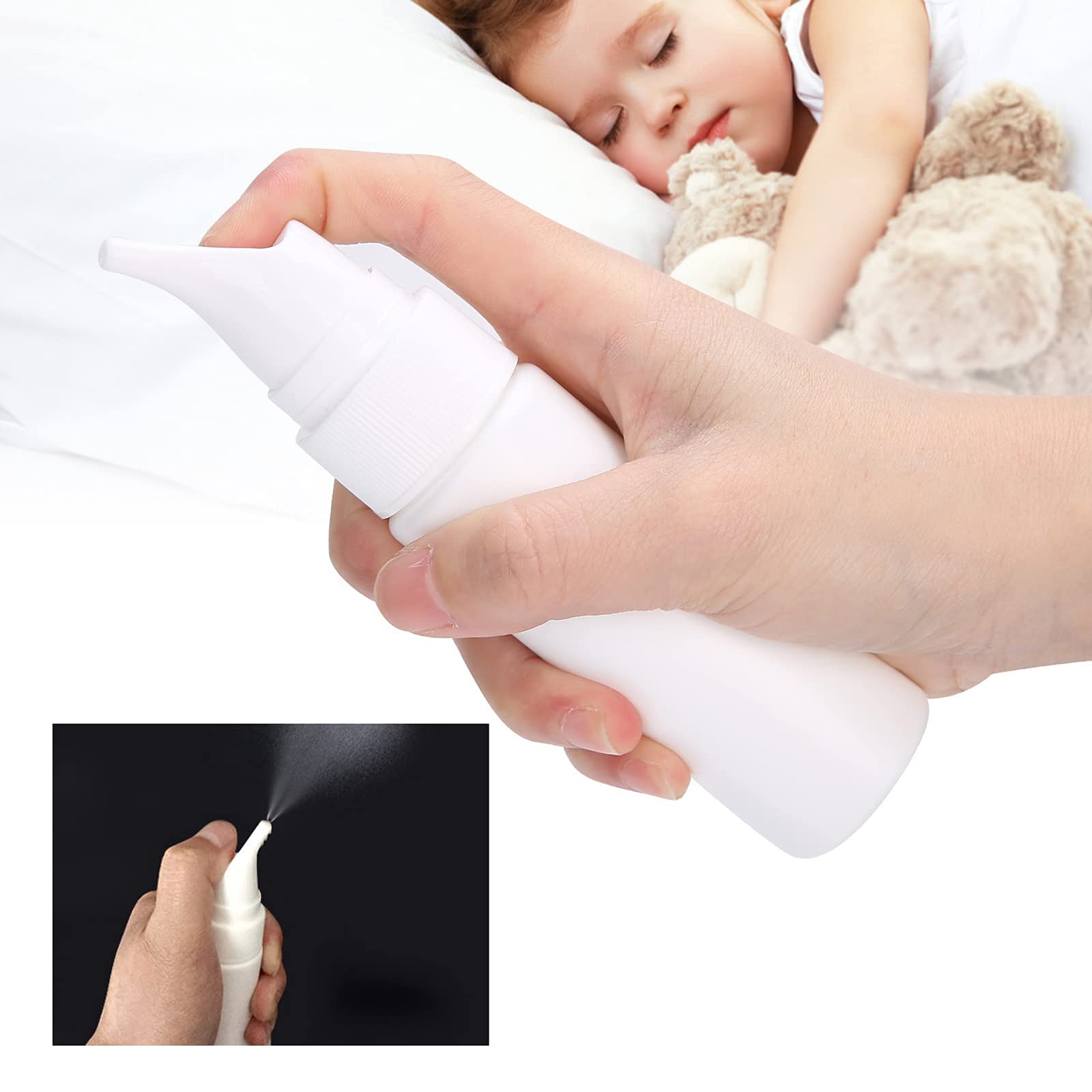 Aquacolor sixty milliliter medical dispenser with fine mist pump unscrewed for cleaning.