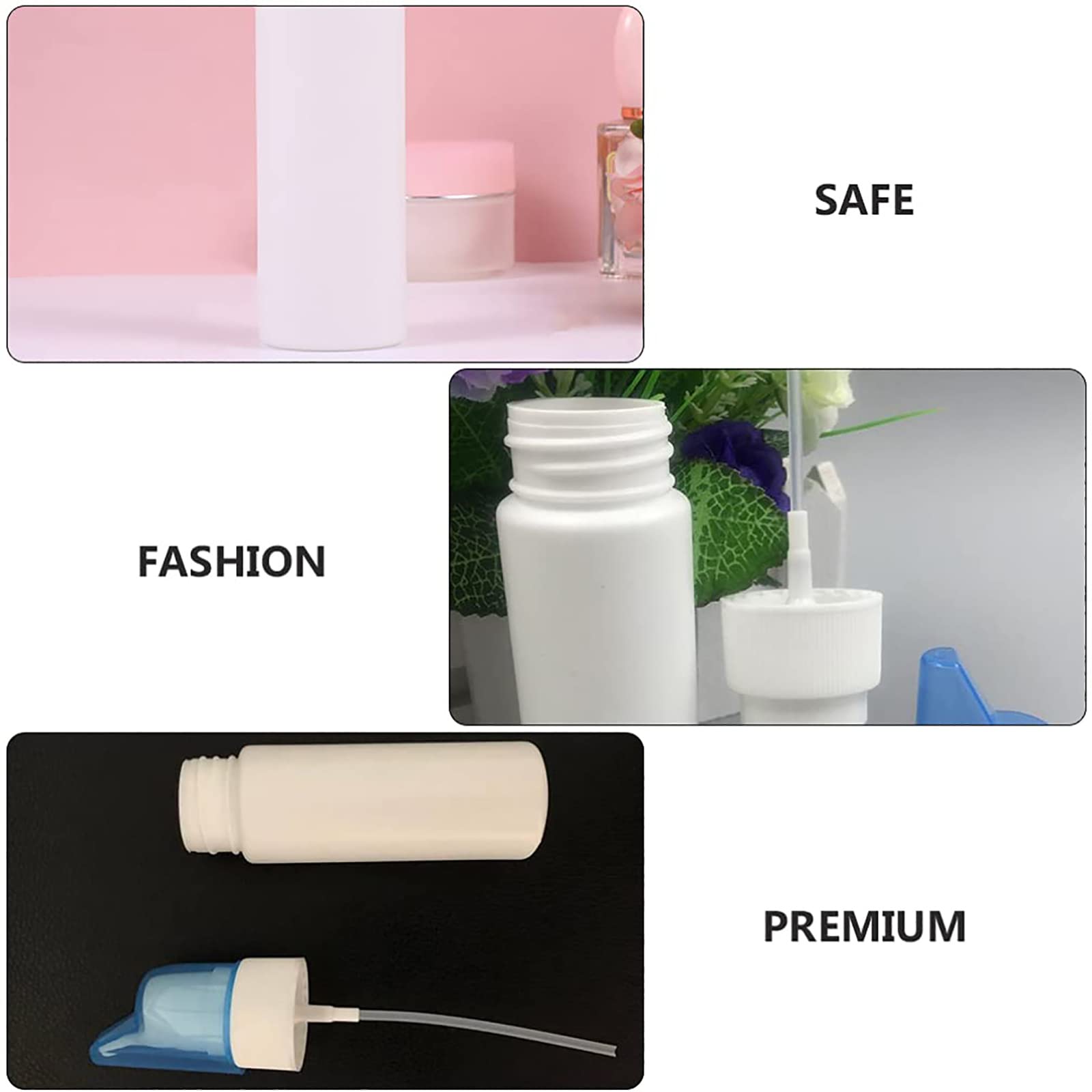Aquacolor two ounce refillable snoot cleanser bottle highlighting leak proof design features.