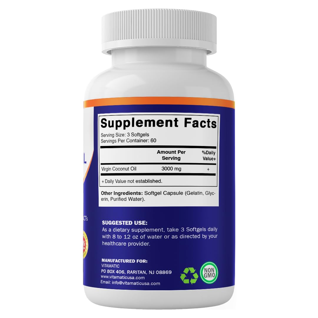 Vitamatic Virgin Coconut Oil 180 count bottle