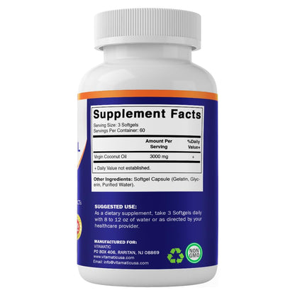 Vitamatic Virgin Coconut Oil 180 count bottle
