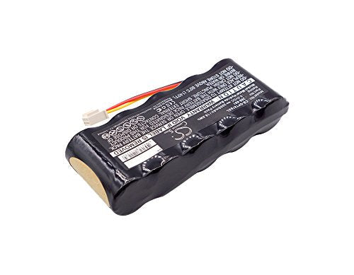 Rechargeable 6V Ni-MH 3000mAh portable flowmeter battery pack angled to show the structural dimensions and wire connector terminal.
