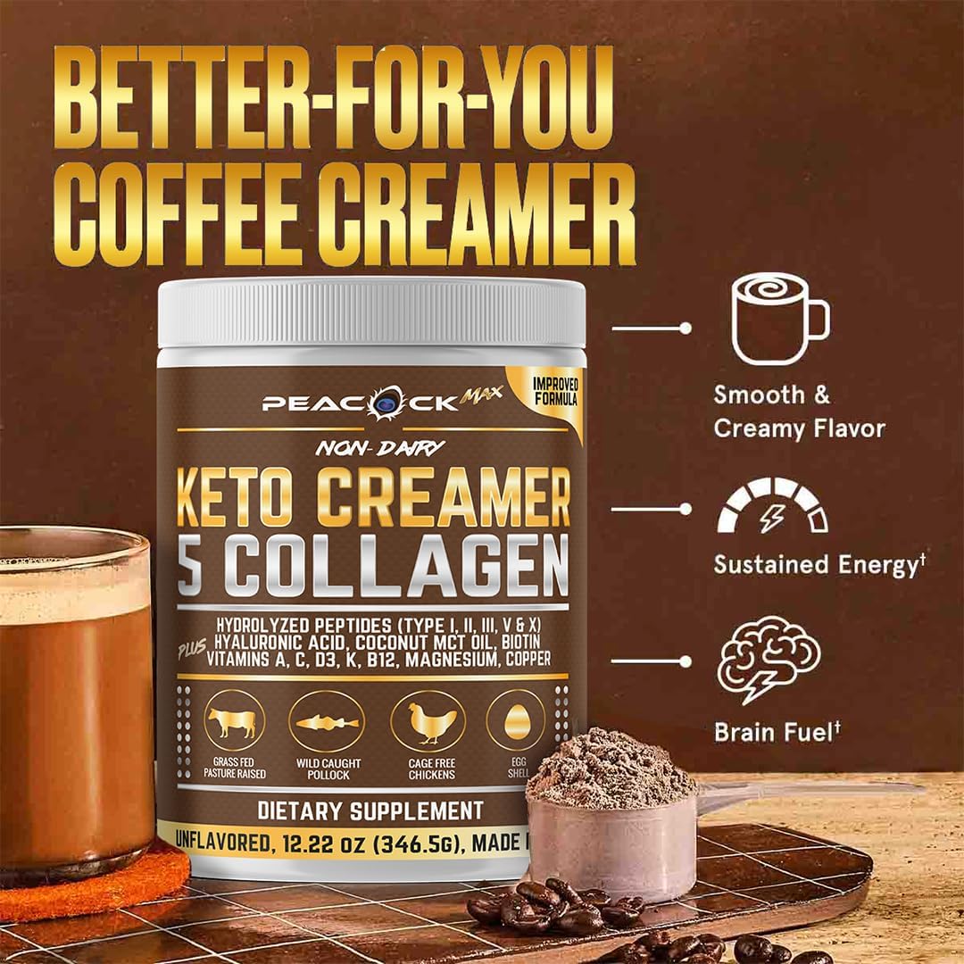 Peacock Max unflavored hydrolyzed collagen peptides creamer