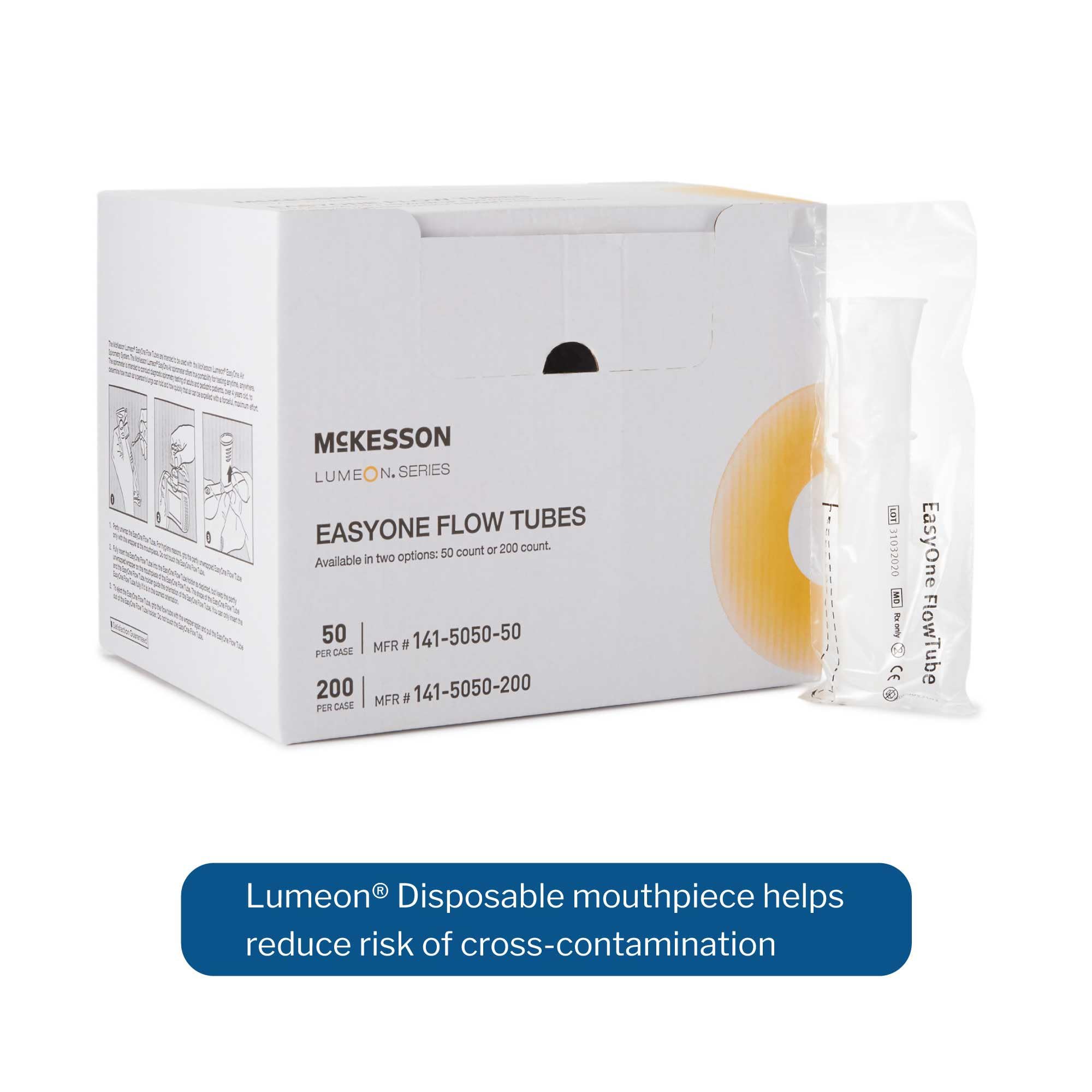 McKesson LUMEON EasyOne plastic mouthpiece bulk packaging box view.