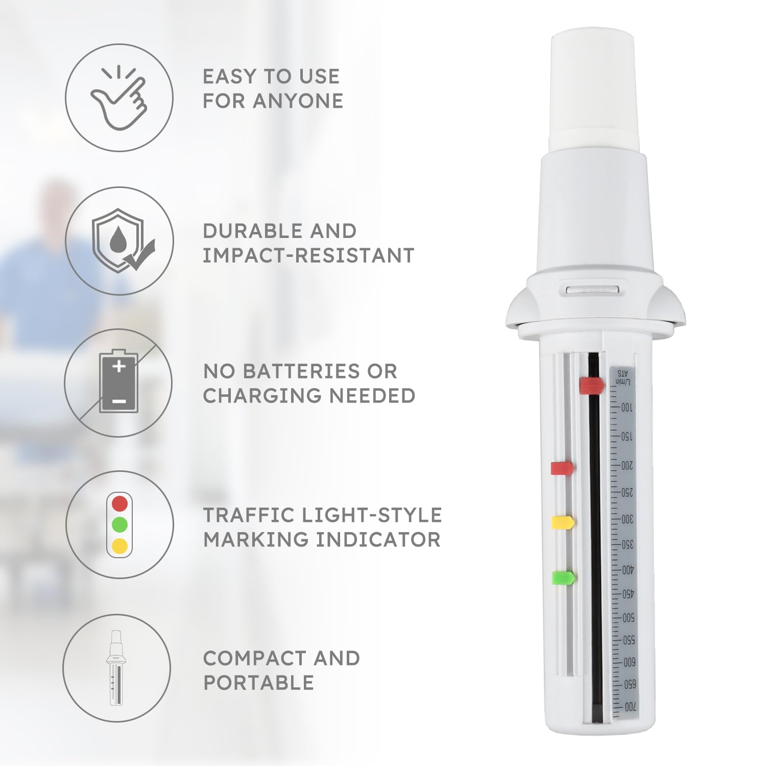Holdly PEF tester with green yellow red color zones for respiratory health