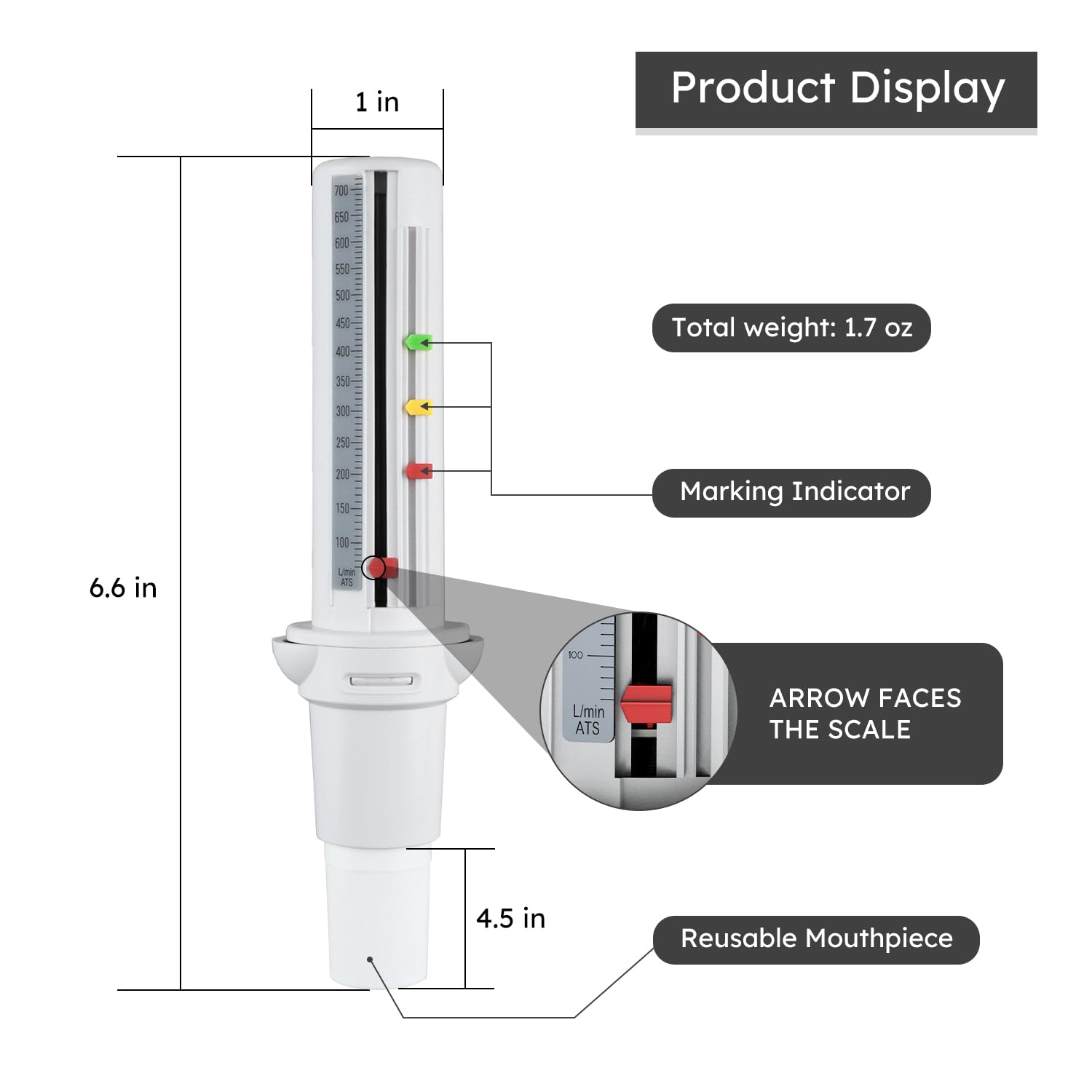 Holdly portable air flow velocity tester with detachable washable mouthpiece