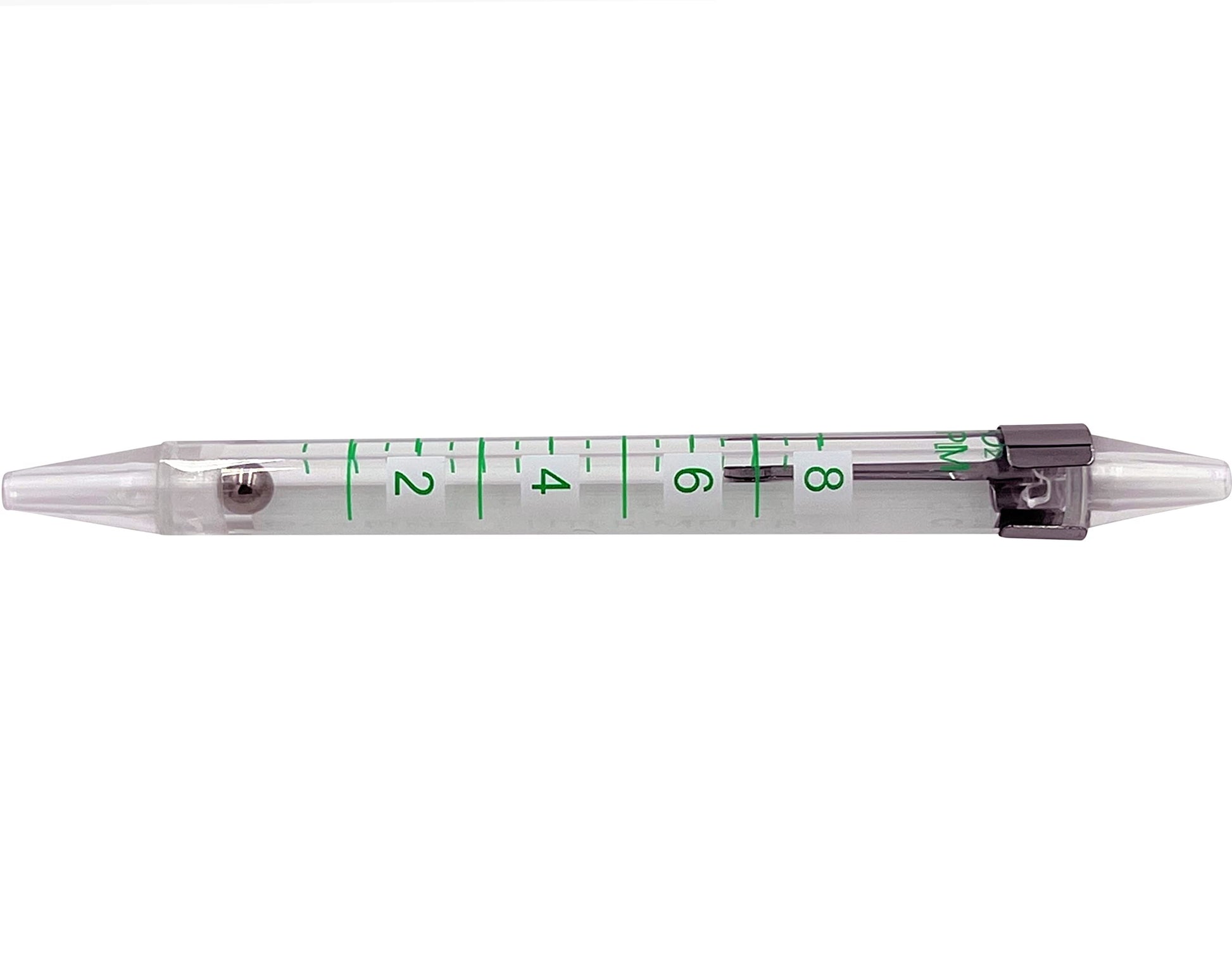 Compact pen-style oxygen flow meter with pocket clip highlighting its portable design for respiratory equipment verification.