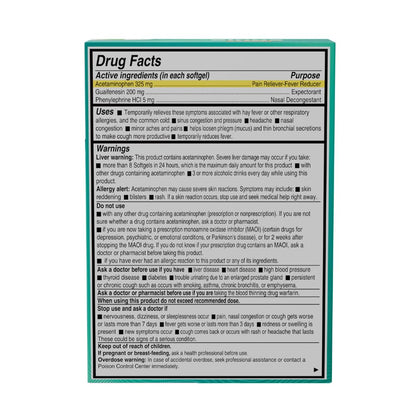 AXIV sinus relief 24 softgels side view showing ingredients