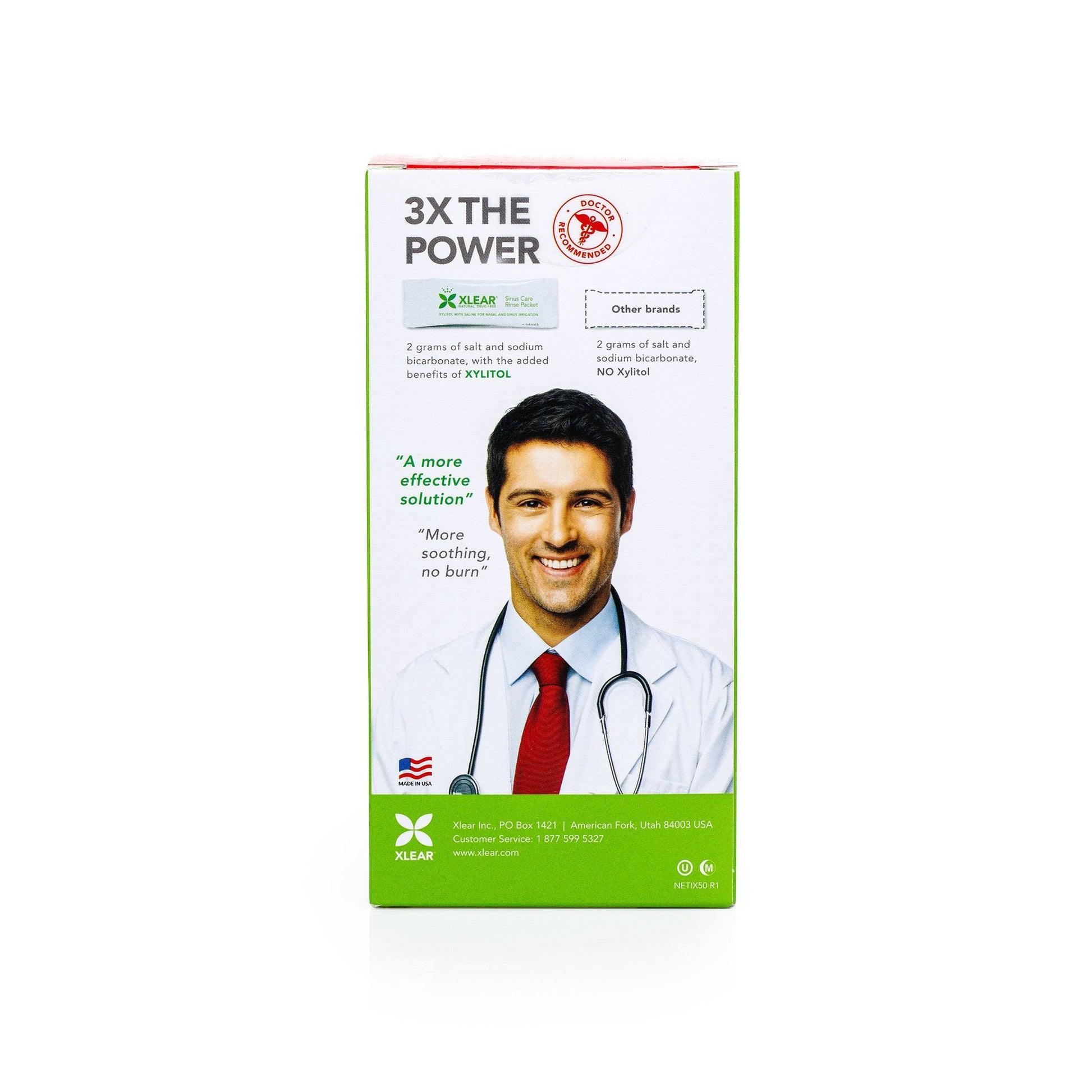 Close up of Xlear xylitol and saline ingredient packaging