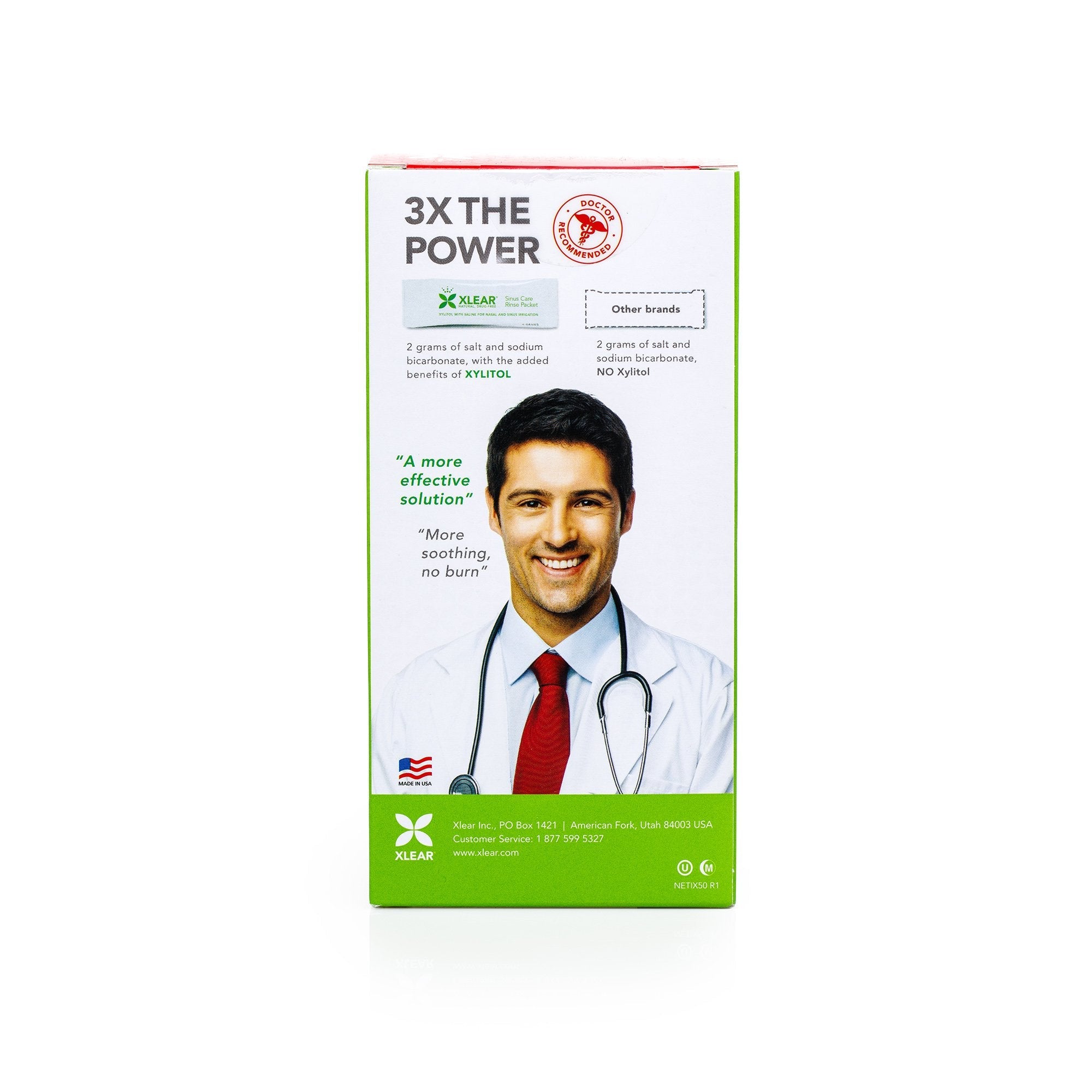 Close up of Xlear xylitol and saline ingredient packaging