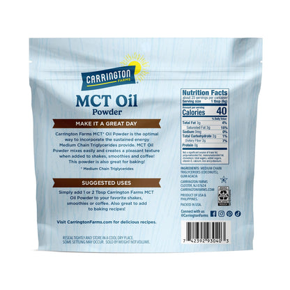 Organic MCT oil powder ingredients label detail