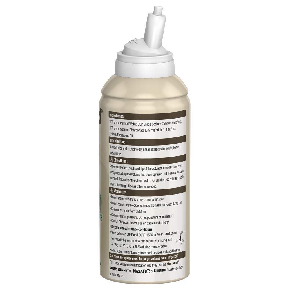 NeilMed NasaMist Saline Spray bottle on marble surface