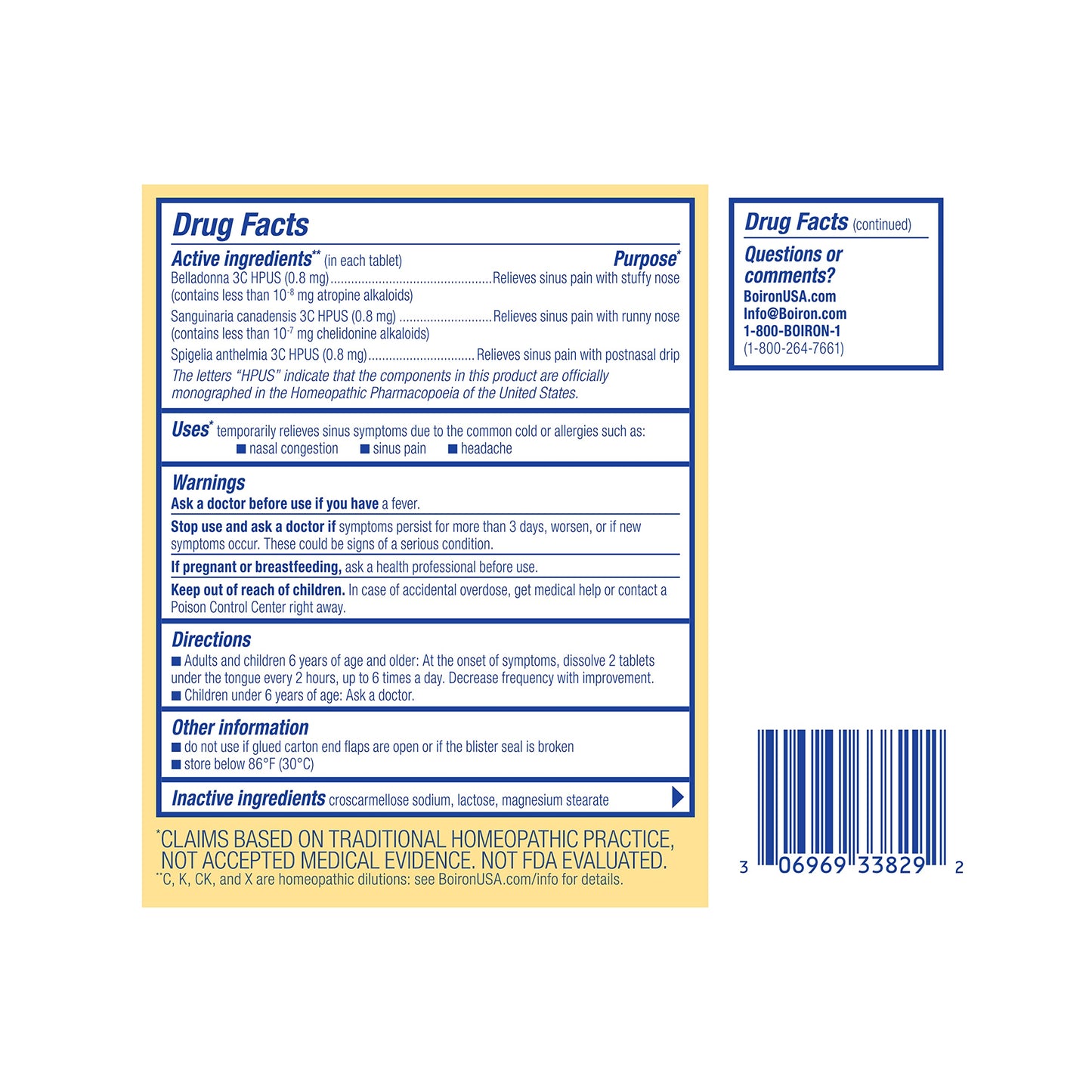 Open packaging of Boiron SinusCalm homeopathic medicine