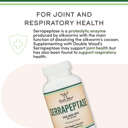 Serrapeptase 240,000 SPU vegetarian safe supplement bottle