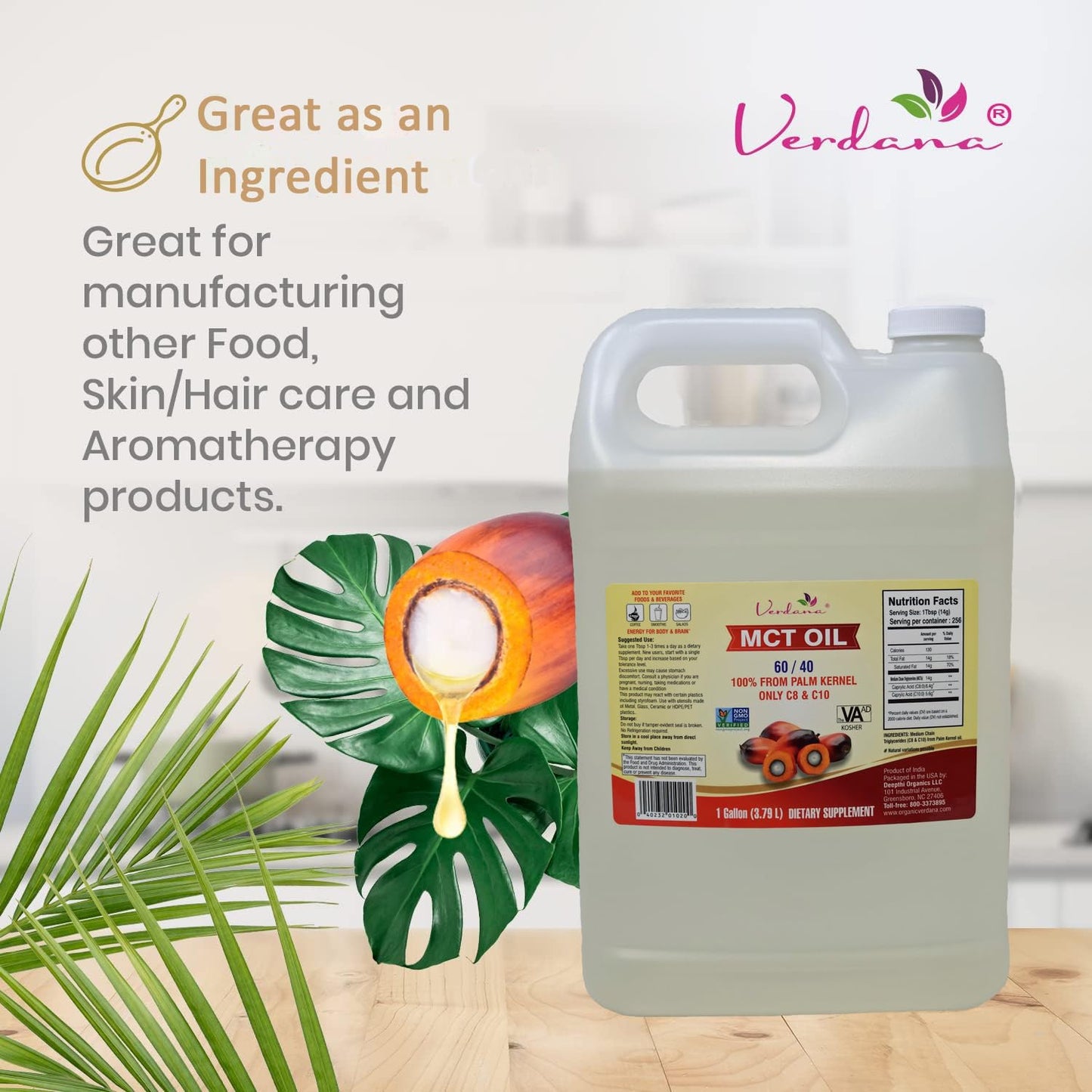Kosher certified food grade true medium chain triglycerides clear liquid fluid.