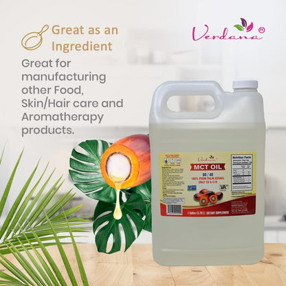 Kosher certified food grade true medium chain triglycerides clear liquid fluid.