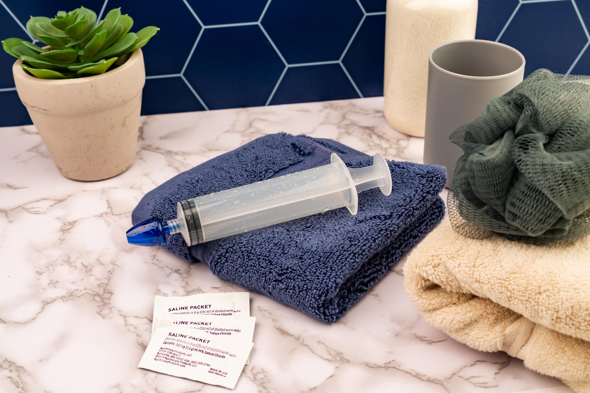 Close up of Ezy Dose nasal rinse syringe tip for sinus relief