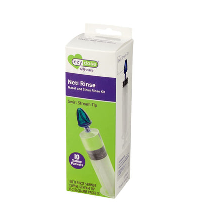 Ezy Dose sinus irrigation kit including saline packets and syringe