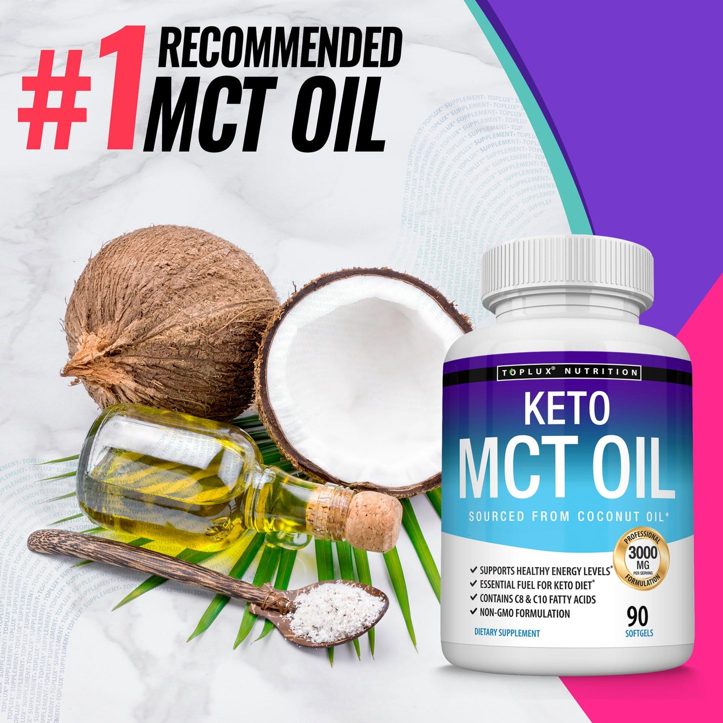 Toplux Keto MCT oil bundle for ketosis diet support