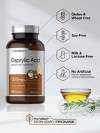 Horbäach MCT oil derived caprylic acid softgels poured out on a clean surface