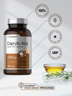 Horbäach Caprylic Acid dietary supplement packaging and safety seal close up