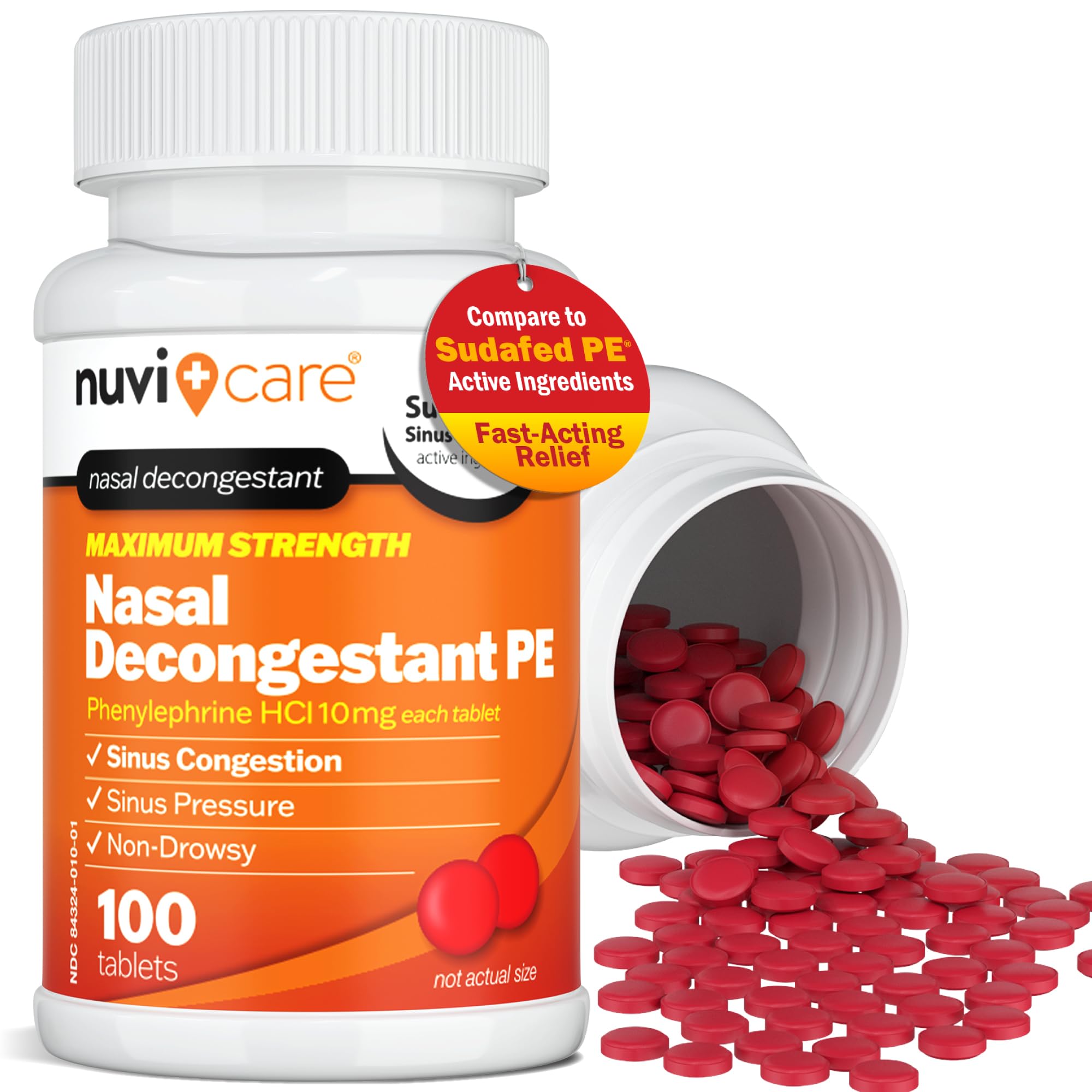 NuviCare Phenylephrine HCl 10mg tablet bottle packaging side view