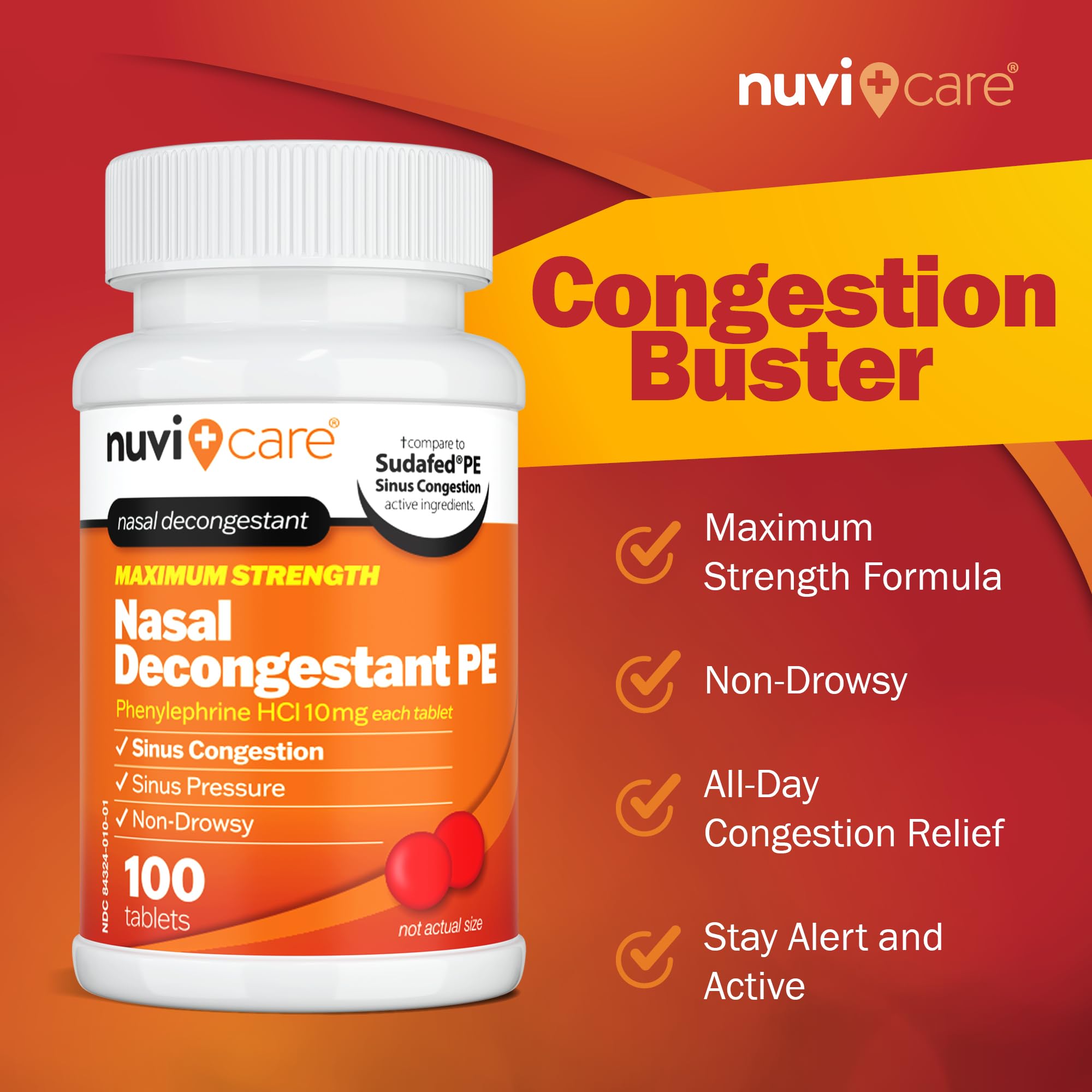 Close up of NuviCare nasal decongestant label showing 10mg dosage