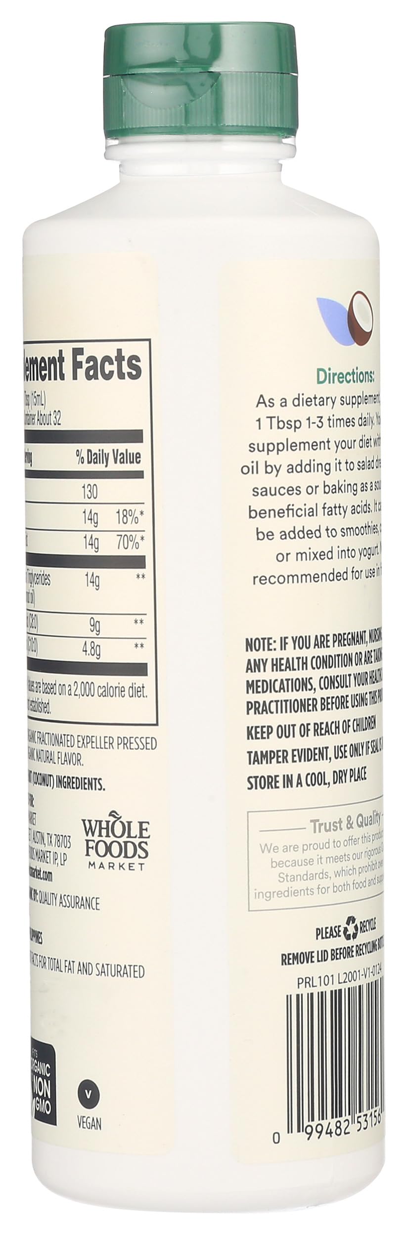 Organic Vanilla MCT Oil 16 Fluid Ounces bottle packaging