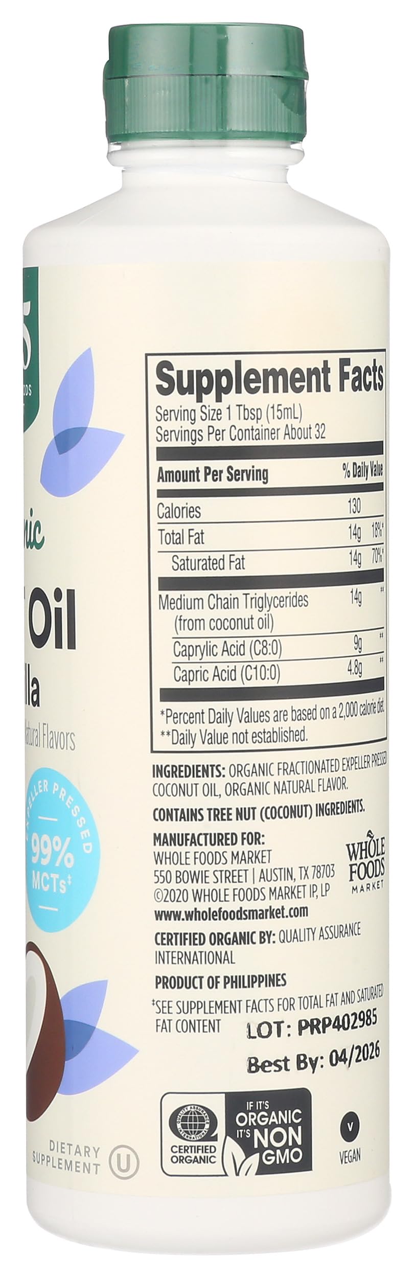 Top view of 365 by Whole Foods Market MCT oil cap