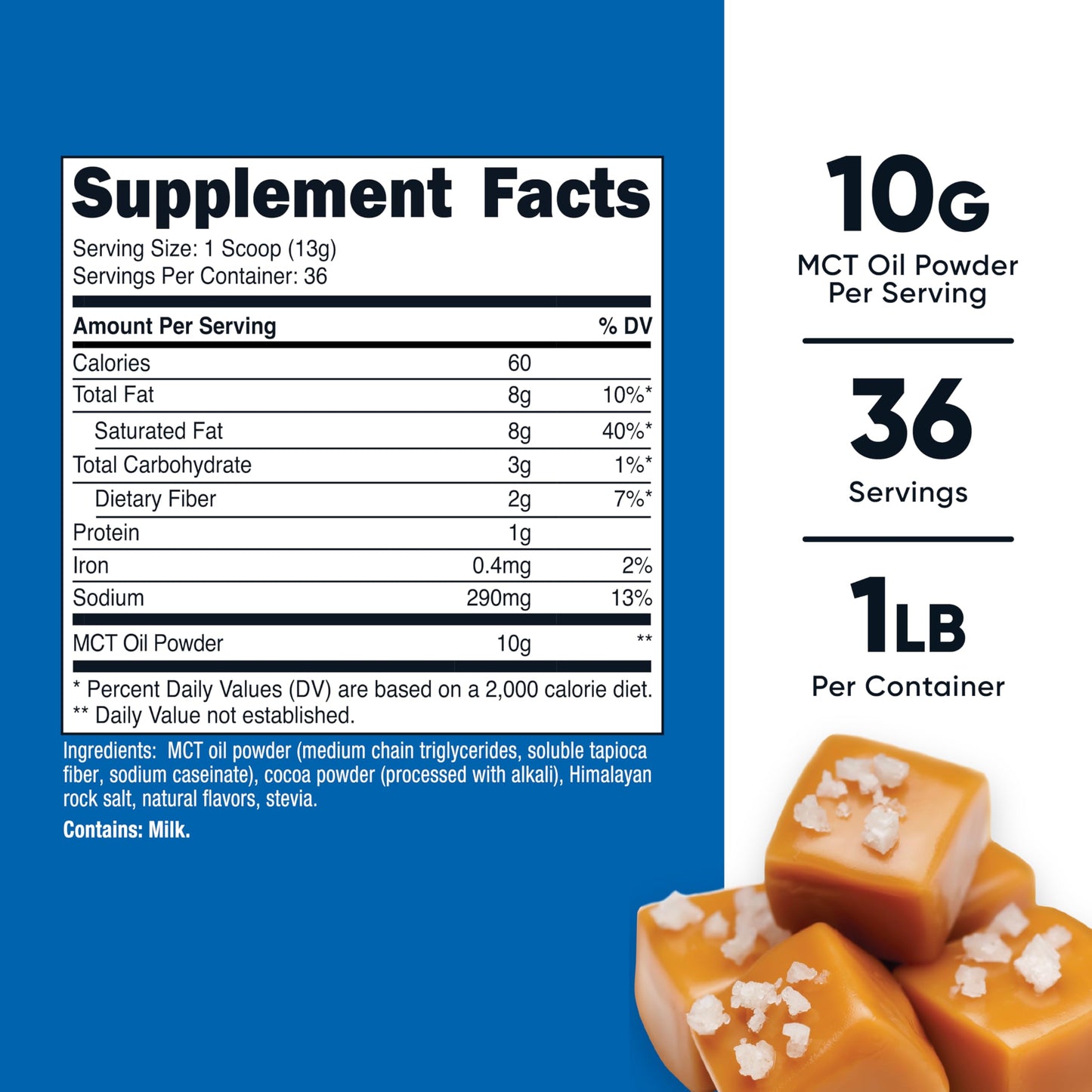 Nutricost MCT Oil Powder label showing 10g serving size