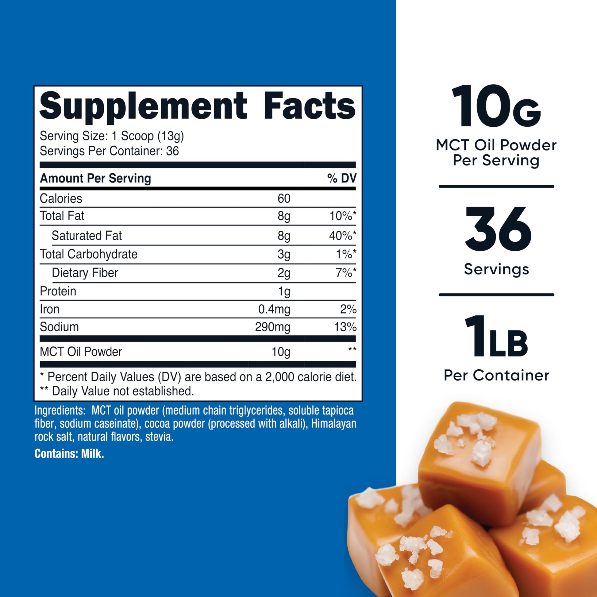 Nutricost MCT Oil Powder label showing 10g serving size