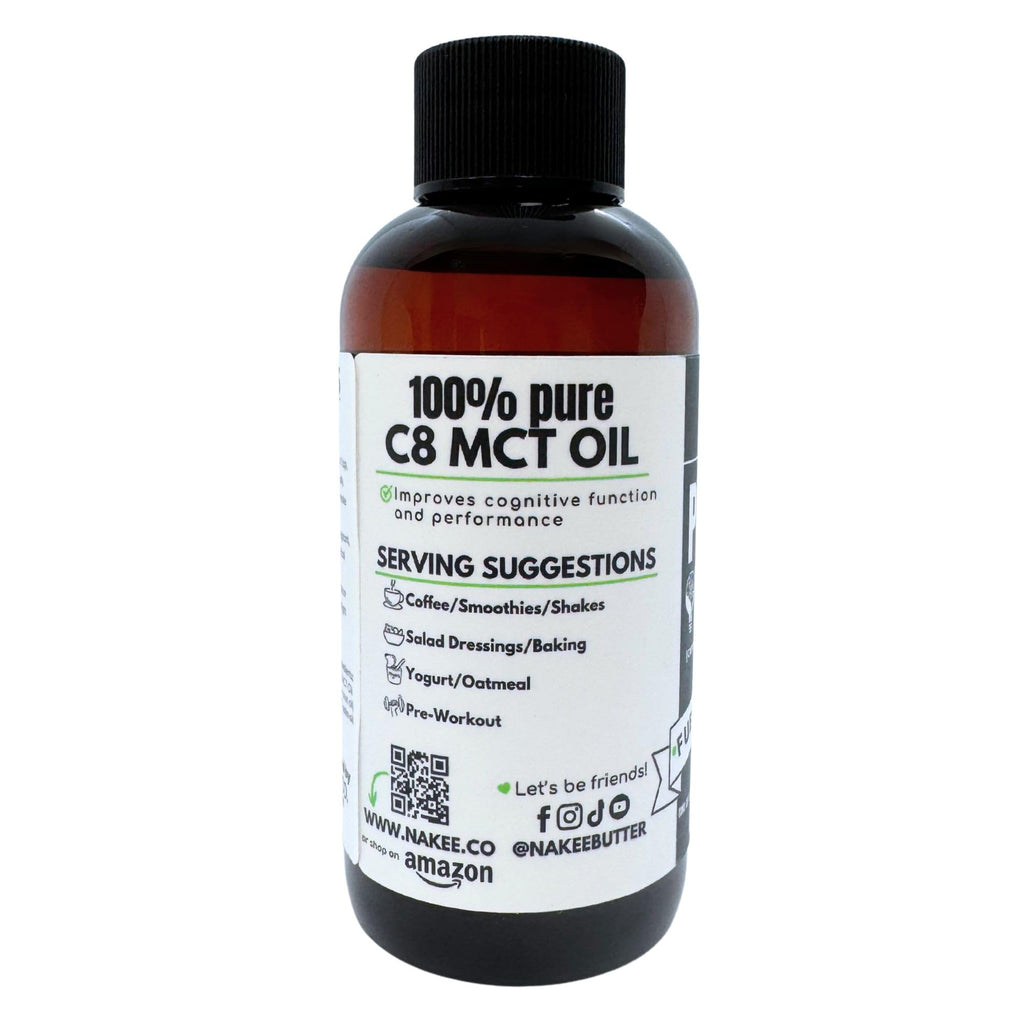 Nakee Butter C8 MCT Oil travel size bottle liquid formula ingredient view