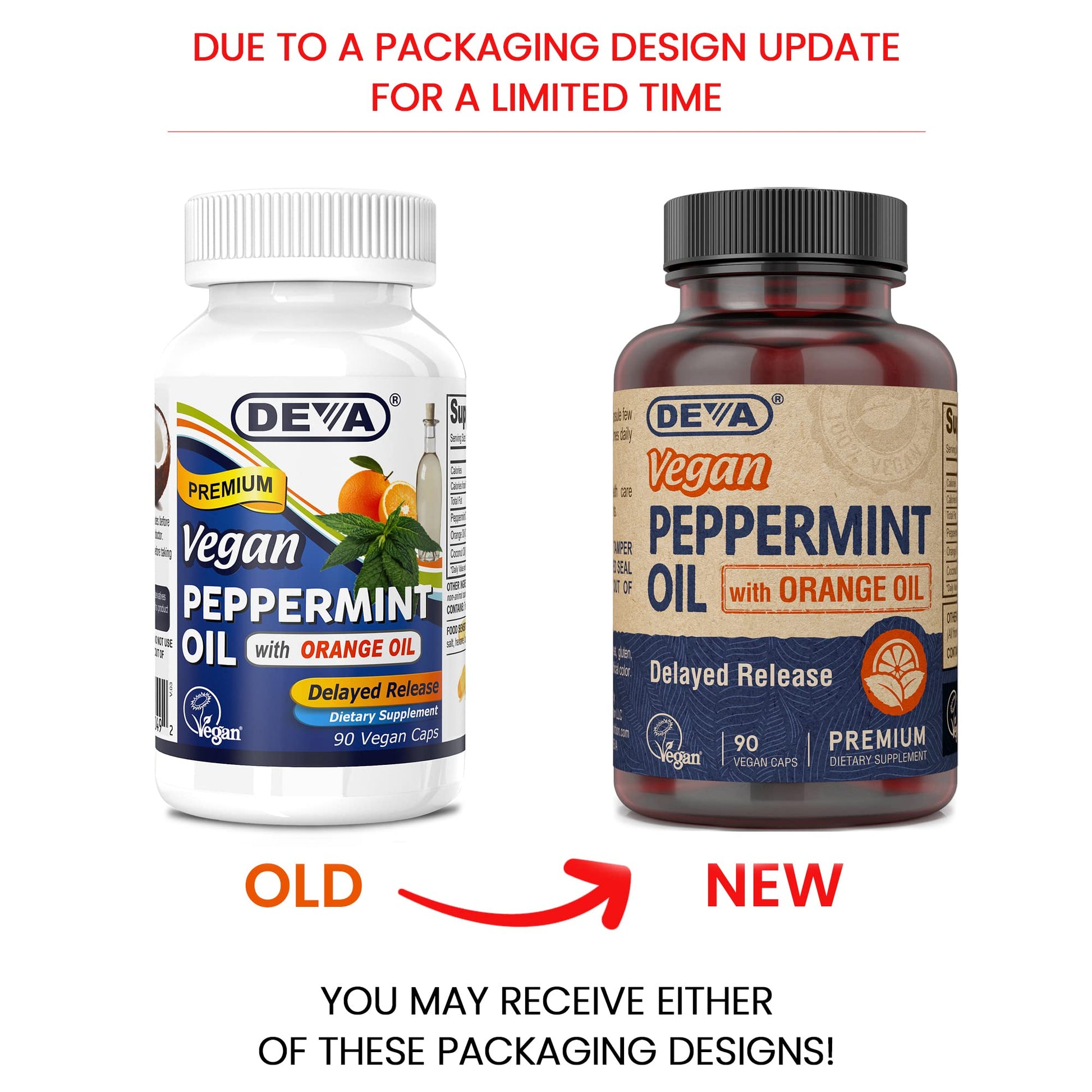 DEVA Nutrition delayed release vegetable capsules packaging highlighting premium non-gelatin ingredients