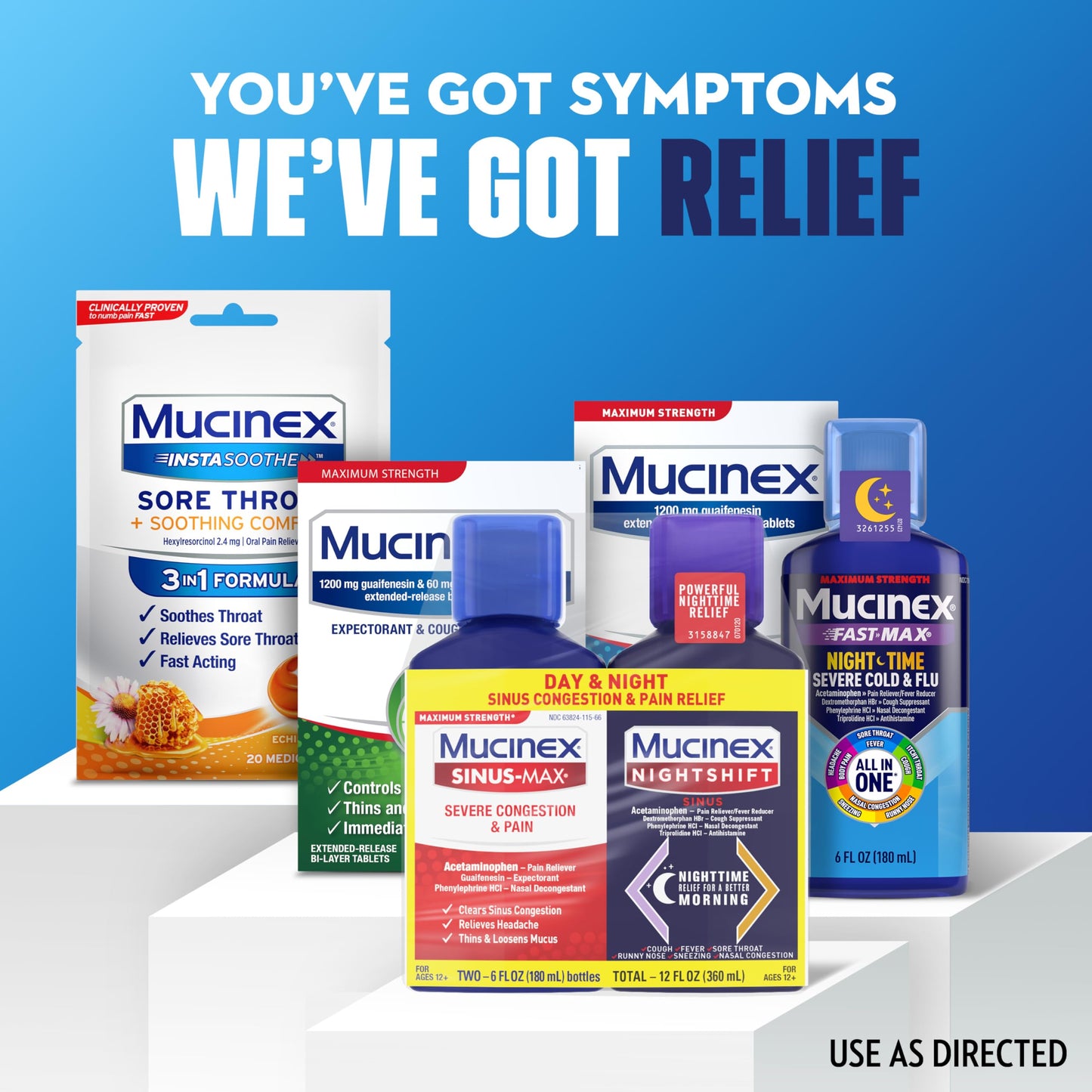 Side view of Mucinex liquid medicine showing ingredients