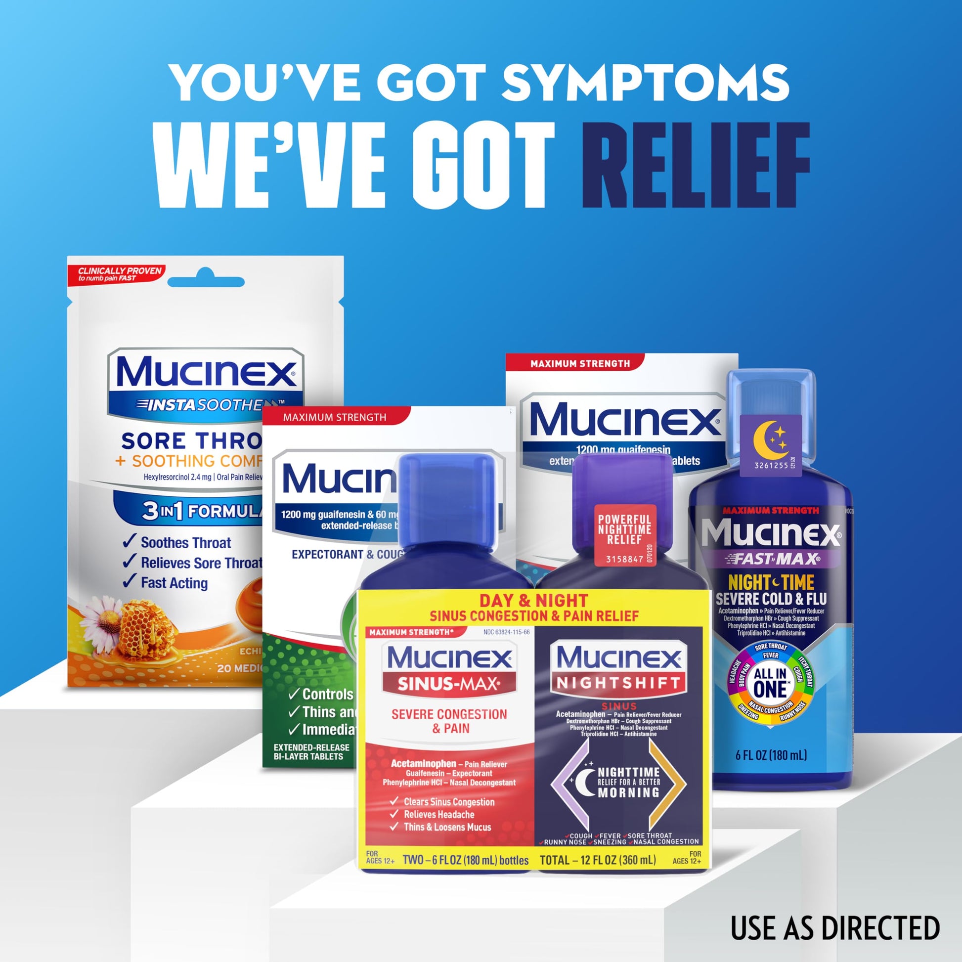Side view of Mucinex liquid medicine showing ingredients