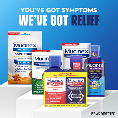 Side view of Mucinex liquid medicine showing ingredients