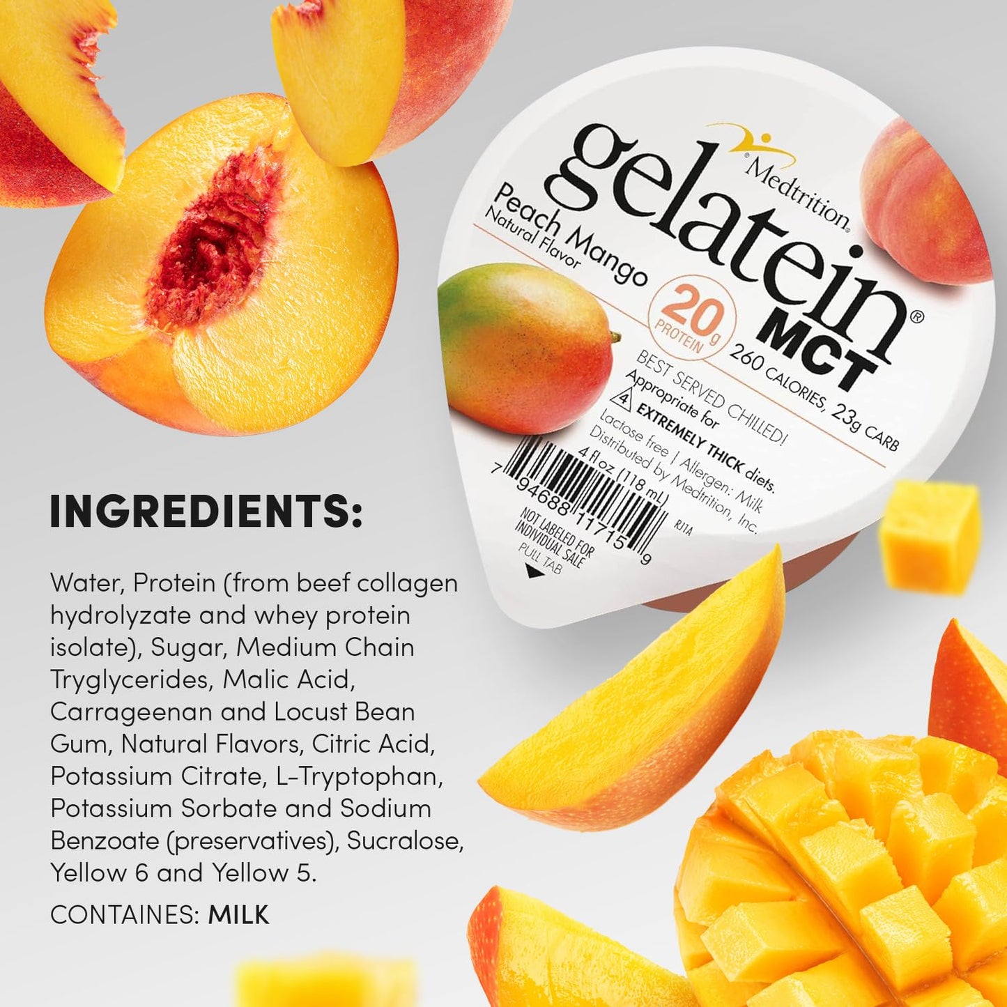 Side profile of Medtrition Gelatein MCT peach mango cup