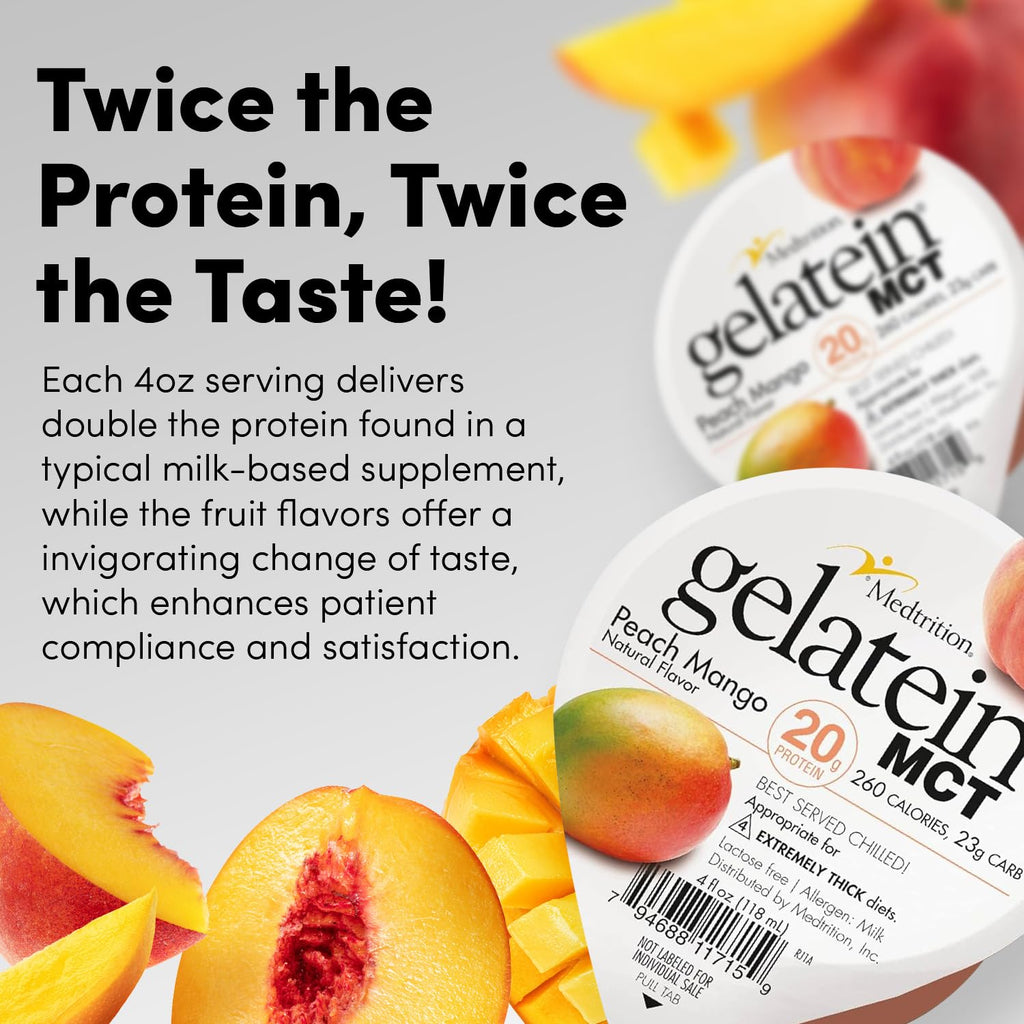 Medtrition Gelatein MCT Peach Mango single serving cup close up